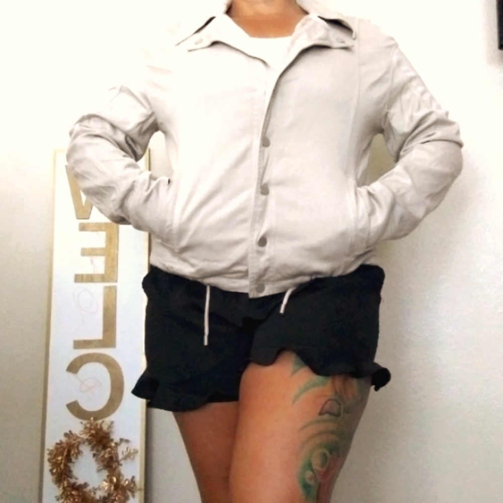 NWT Nicole Miller New York Snap Drawstring Jacket SZ LRG Moto Over Coat Jacket